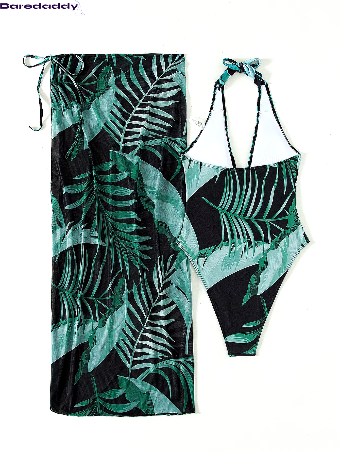 Baredaddy Plant Print Halter One Piece Swimsuit