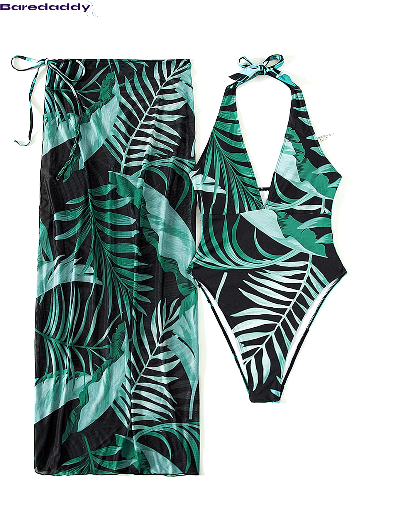 Baredaddy Plant Print Halter One Piece Swimsuit