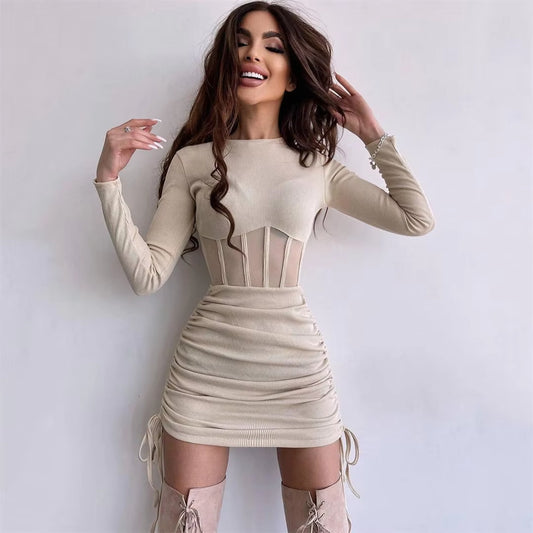 Shirring Mesh Hollow Out Bodycon