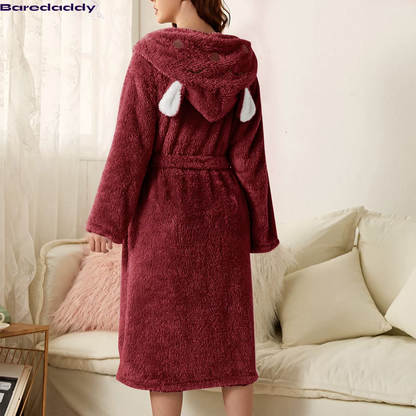 Baredaddy 3D Ear Hooded Flannel Bathrobe