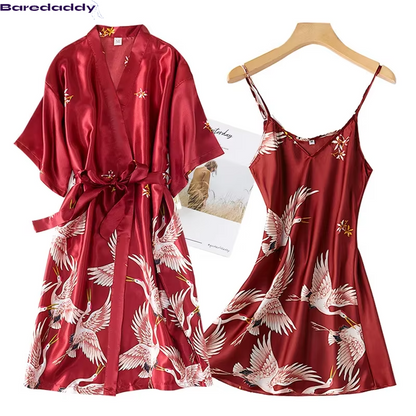 Baredaddy Faux Silk Kimono Robe Gown