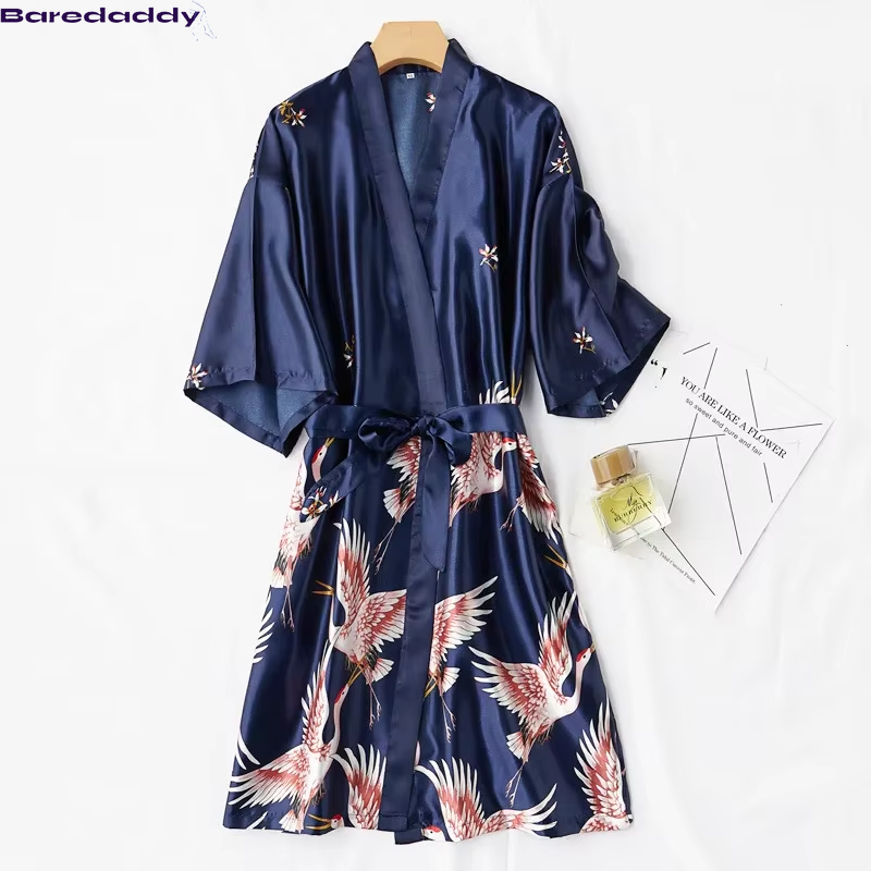 Baredaddy Faux Silk Kimono Robe Gown