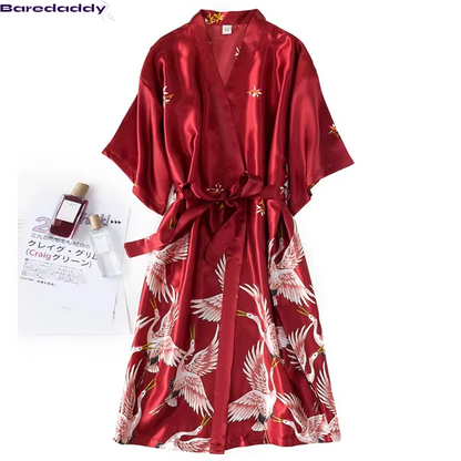 Baredaddy Faux Silk Kimono Robe Gown