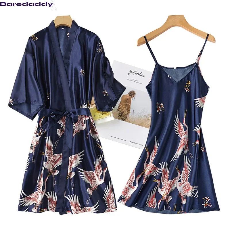 Baredaddy Faux Silk Kimono Robe Gown