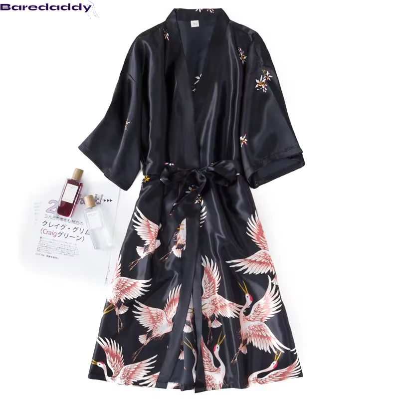 Baredaddy Faux Silk Kimono Robe Gown