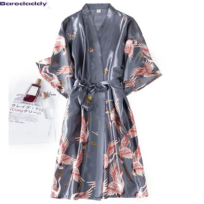 Baredaddy Faux Silk Kimono Robe Gown