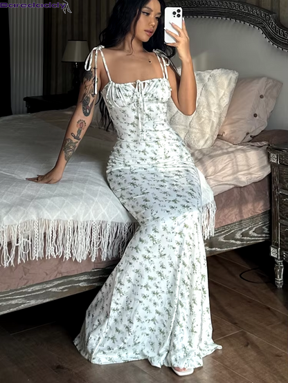 Baredaddy Floral Bodycon Streetwear Long Dress