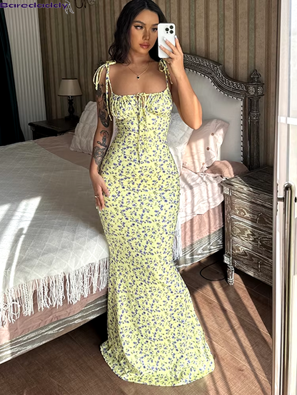 Baredaddy Floral Bodycon Streetwear Long Dress