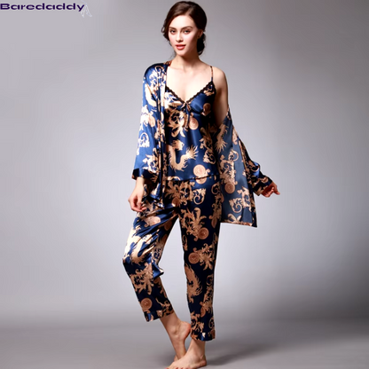 Baredaddy Floral Silky 3 piece set Nightwear