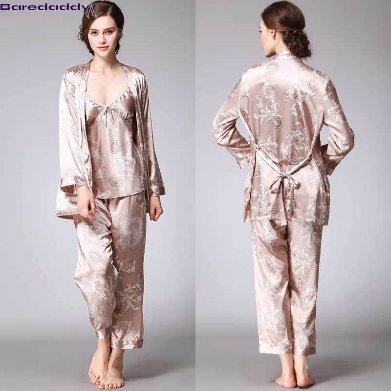 Baredaddy Floral Silky 3 piece set Nightwear