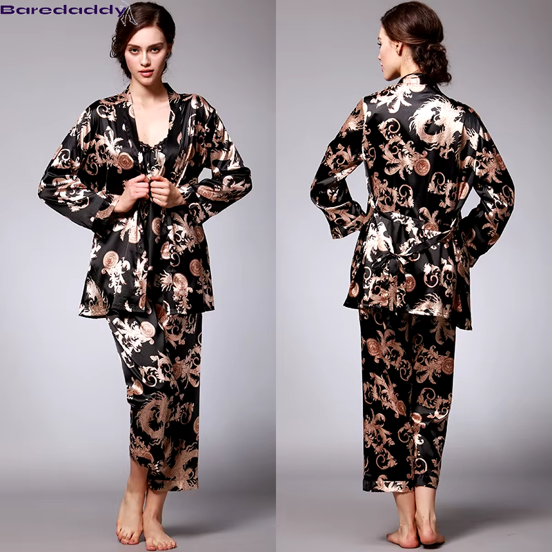 Baredaddy Floral Silky 3 piece set Nightwear