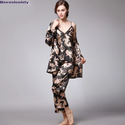 Baredaddy Floral Silky 3 piece set Nightwear