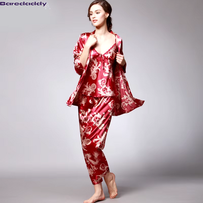 Baredaddy Floral Silky 3 piece set Nightwear