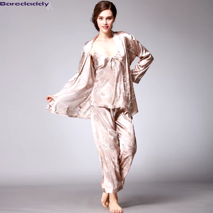 Baredaddy Floral Silky 3 piece set Nightwear