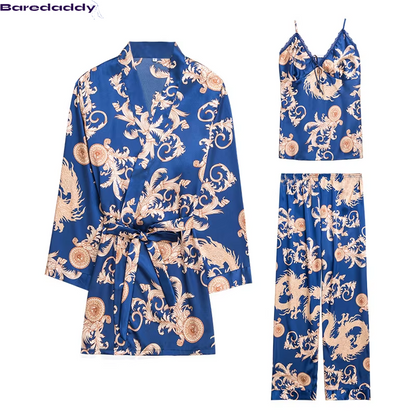 Baredaddy Floral Silky 3 piece set Nightwear