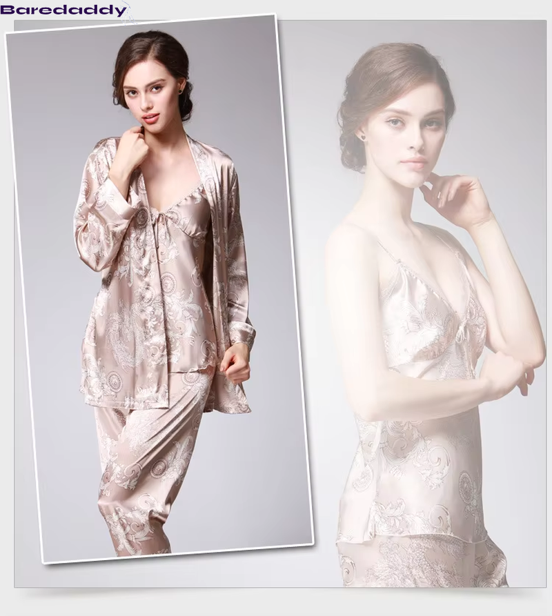 Baredaddy Floral Silky 3 piece set Nightwear