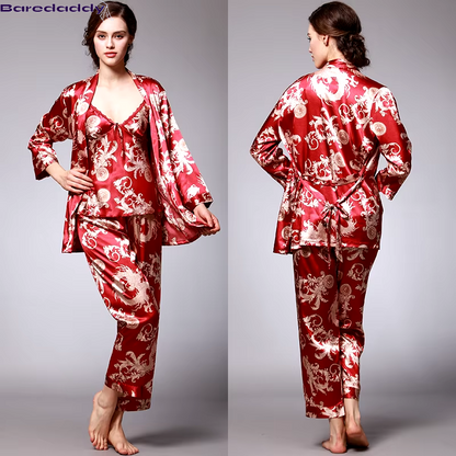 Baredaddy Floral Silky 3 piece set Nightwear