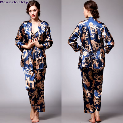 Baredaddy Floral Silky 3 piece set Nightwear