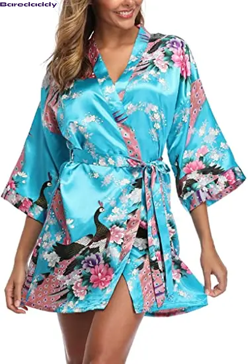 Baredaddy Kimono Crane Print Bathrobe