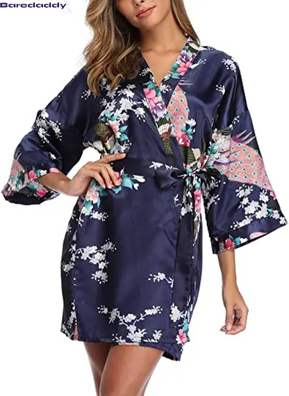 Baredaddy Kimono Crane Print Bathrobe