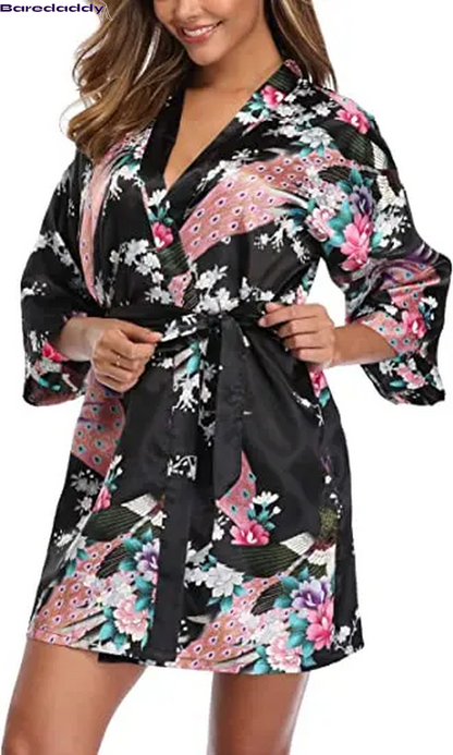 Baredaddy Kimono Crane Print Bathrobe