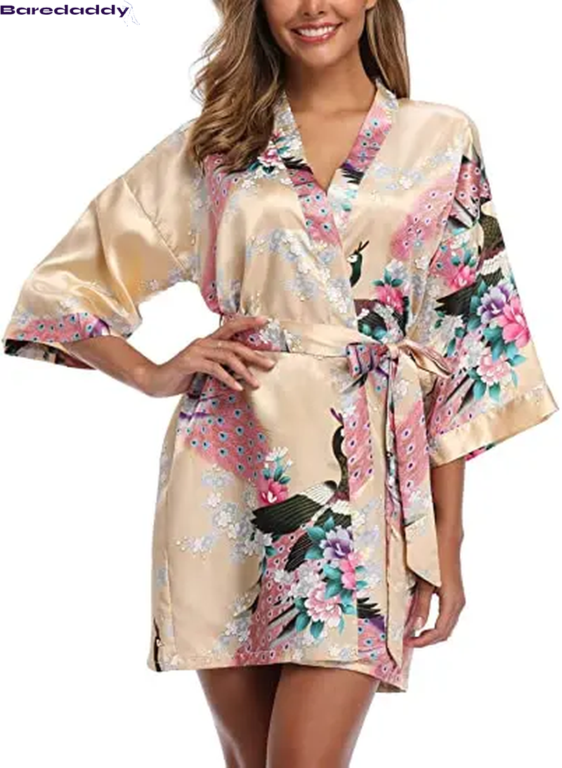 Baredaddy Kimono Crane Print Bathrobe