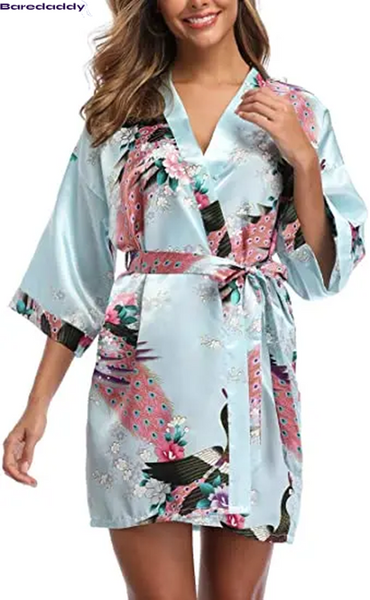 Baredaddy Kimono Crane Print Bathrobe