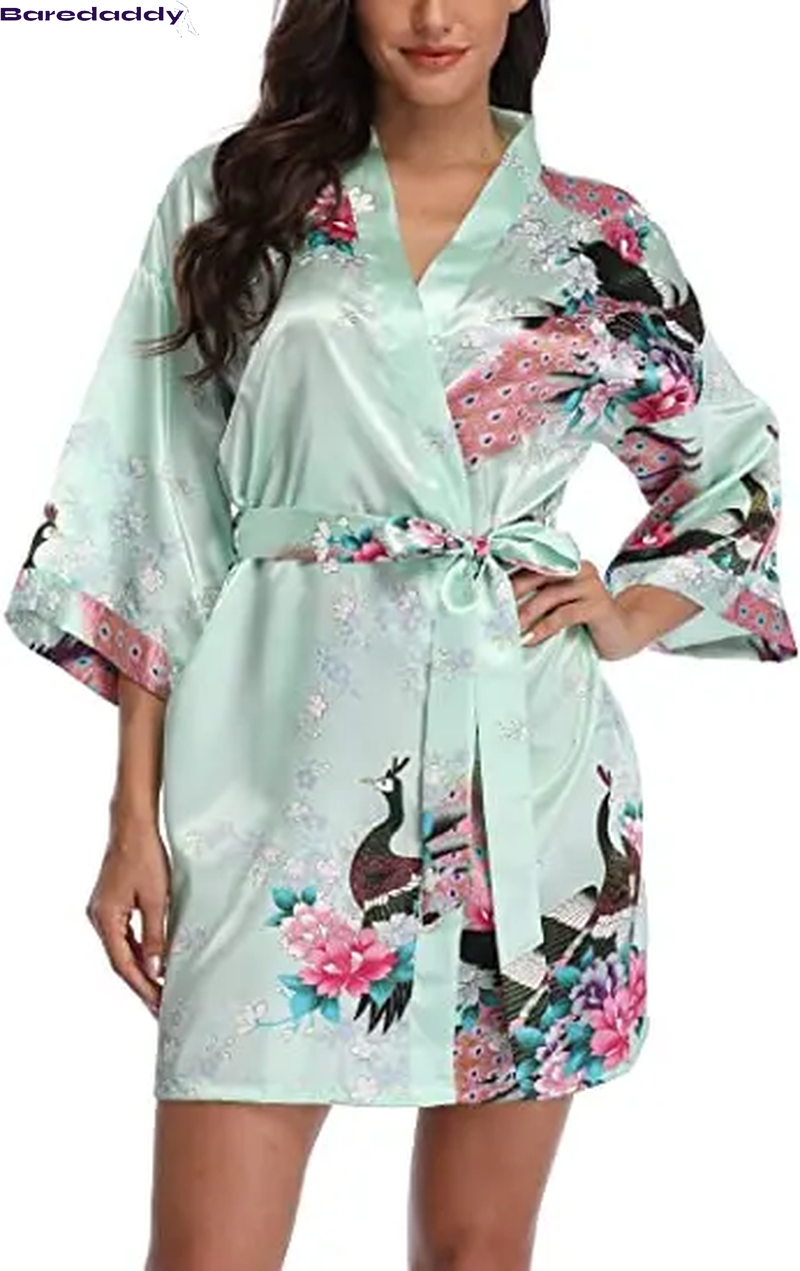 Baredaddy Kimono Crane Print Bathrobe