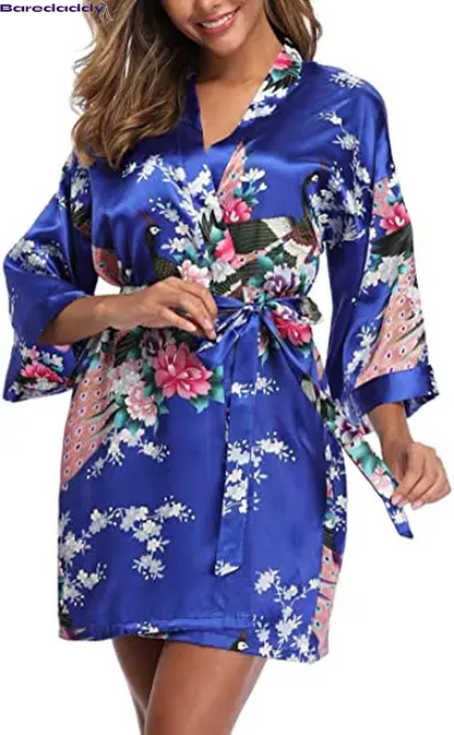 Baredaddy Kimono Crane Print Bathrobe