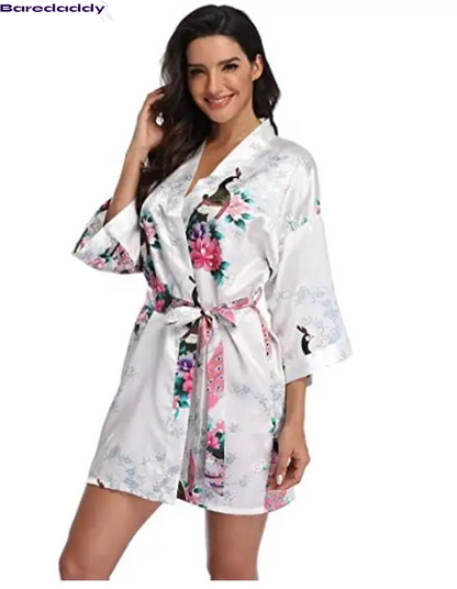 Baredaddy Kimono Crane Print Bathrobe