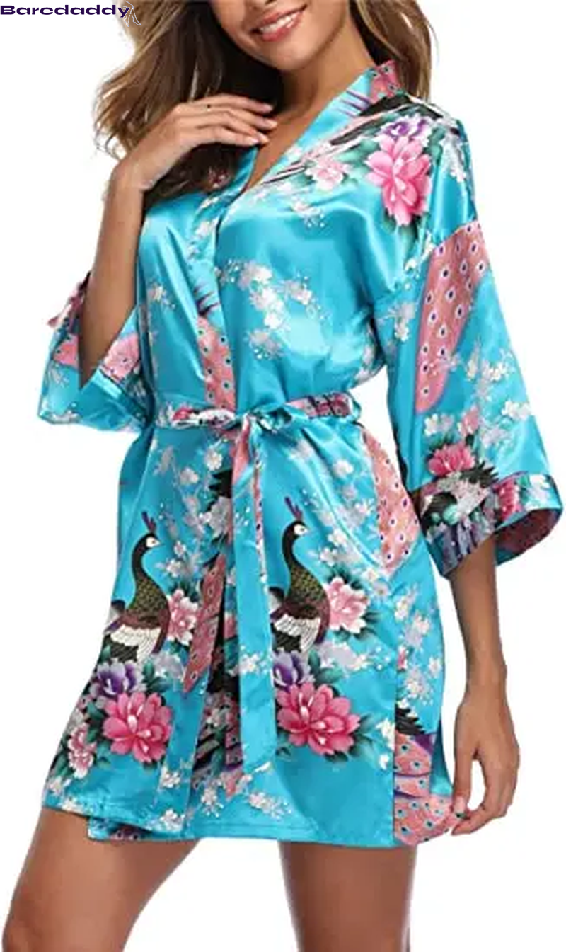 Baredaddy Kimono Crane Print Bathrobe