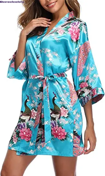 Baredaddy Kimono Crane Print Bathrobe