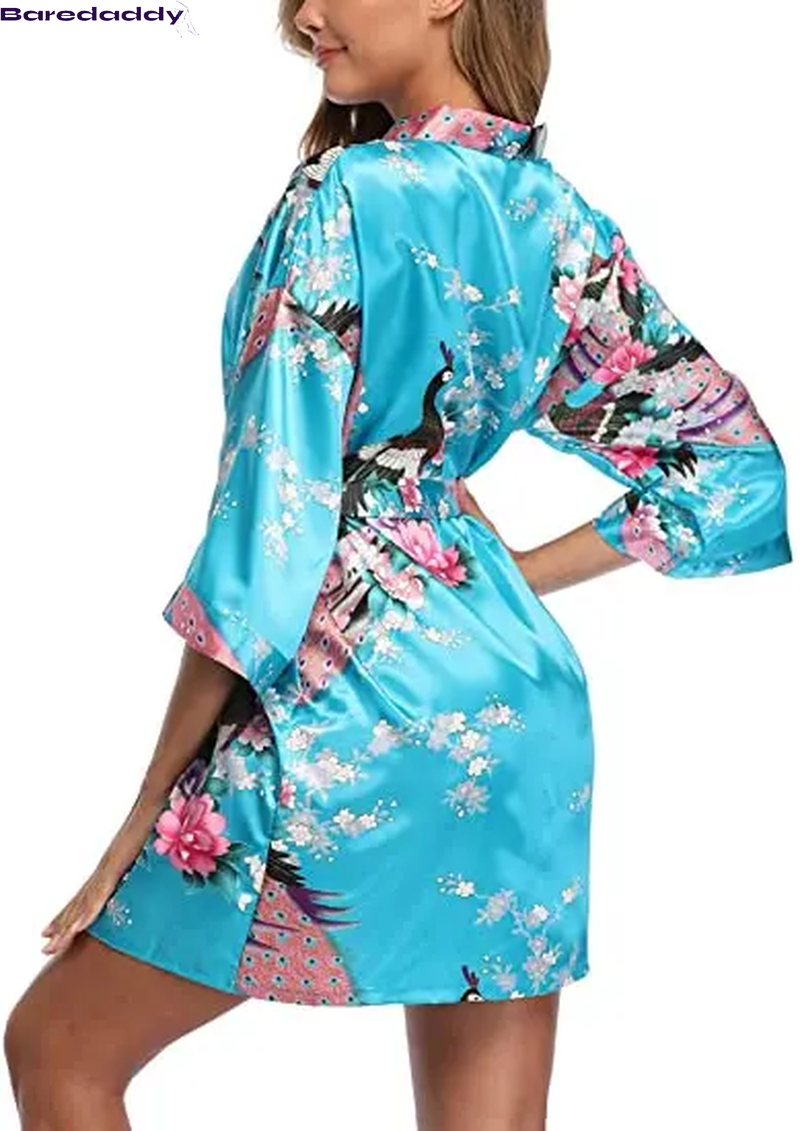 Baredaddy Kimono Crane Print Bathrobe