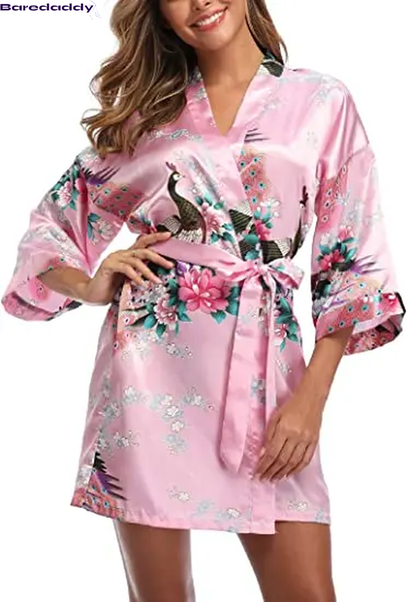 Baredaddy Kimono Crane Print Bathrobe