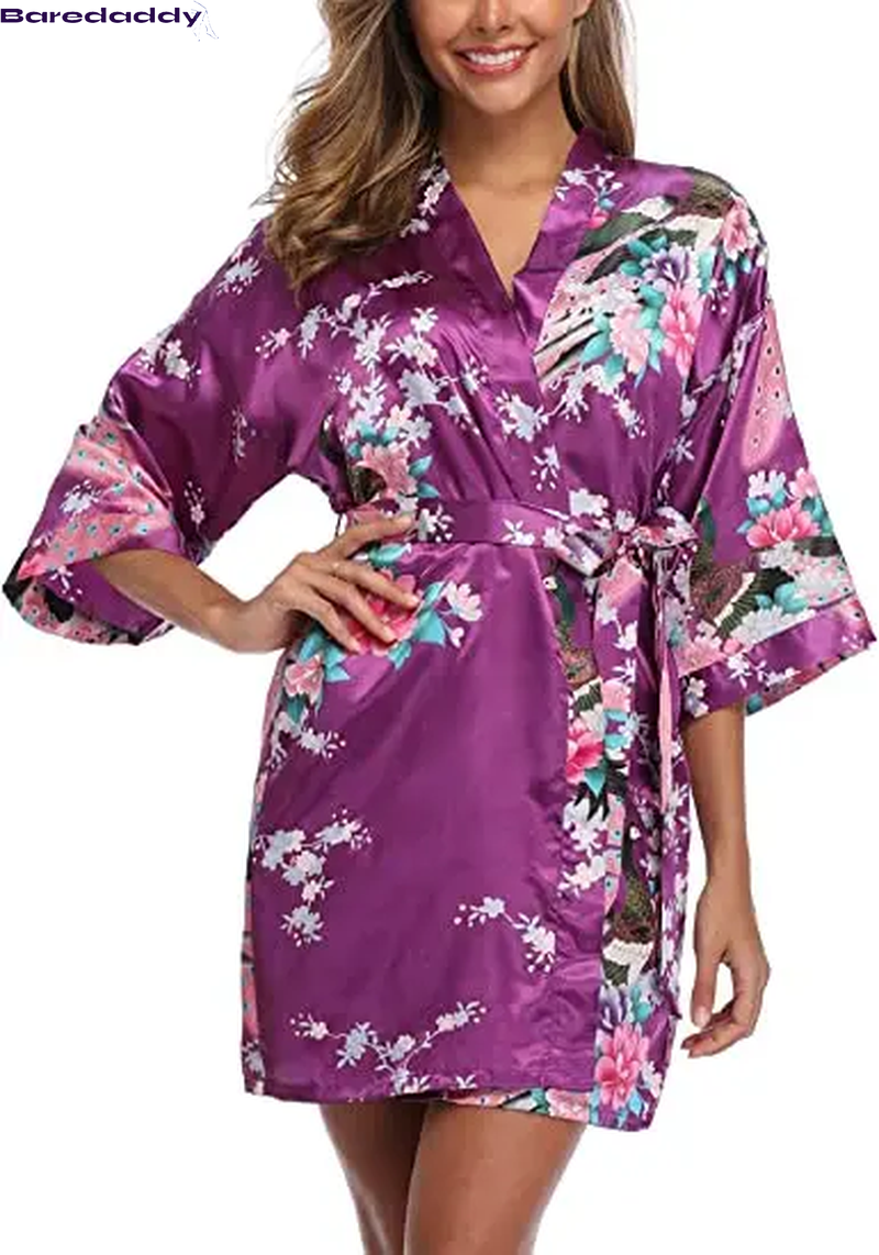 Baredaddy Kimono Crane Print Bathrobe