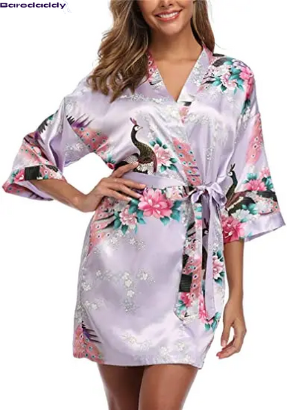 Baredaddy Kimono Crane Print Bathrobe