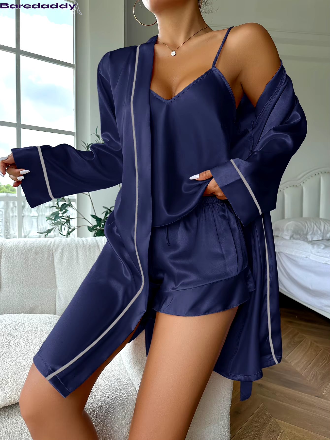 Baredaddy Simple Satin Pajama Set Nightwear