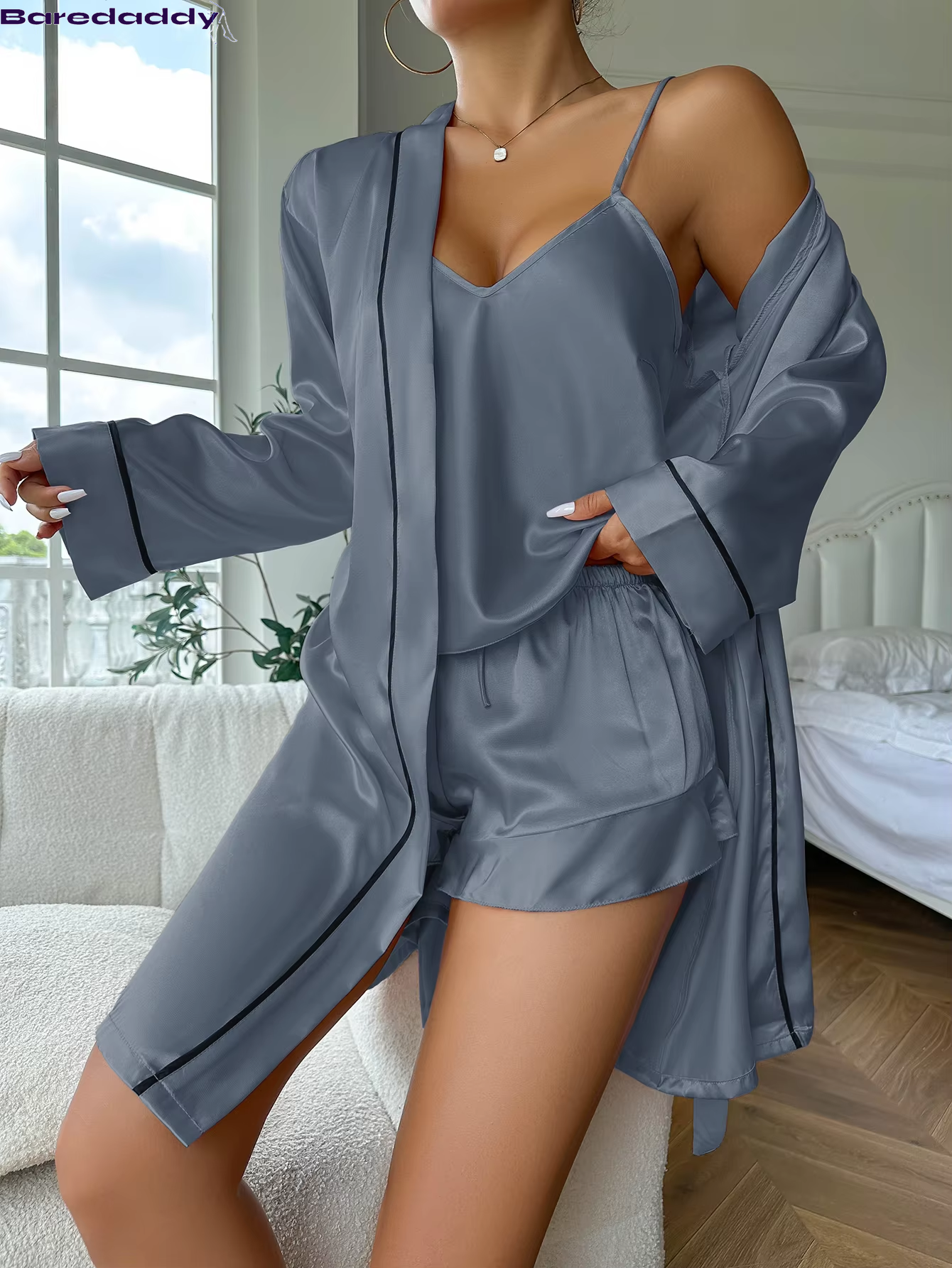 Baredaddy Simple Satin Pajama Set Nightwear