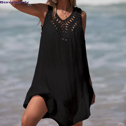 Baredaddy V-Neck Backless Short Dress Beach Swimsuit