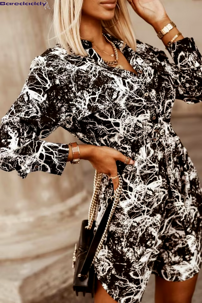 Baredaddy V-Neck Leopard Printed Pullover Shirt Dress