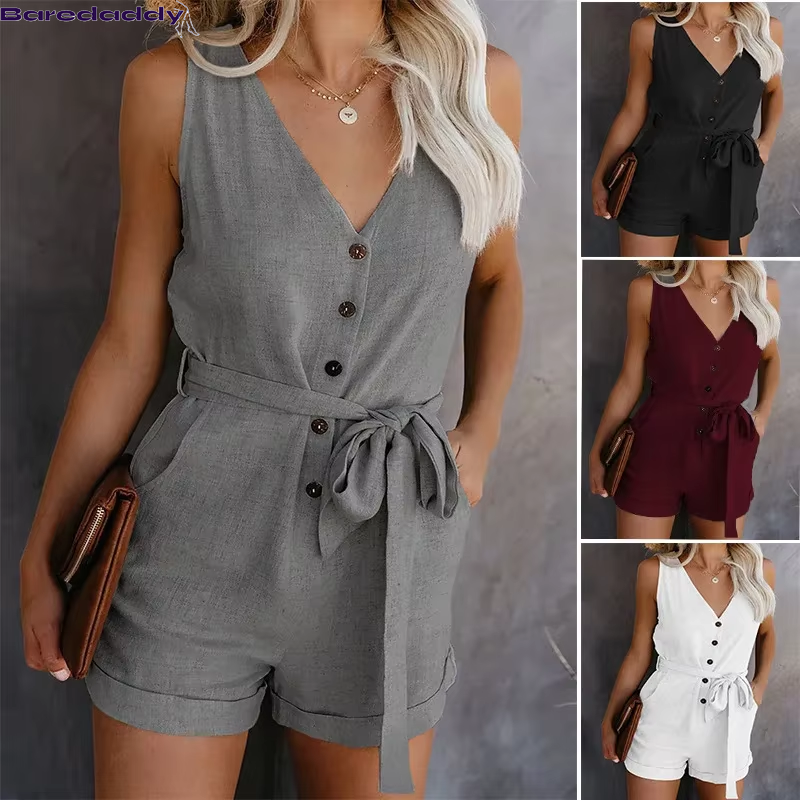 Baredaddy  V-Neck Monochromatic Jumpsuit