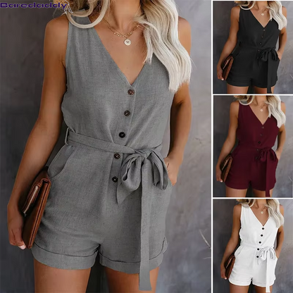 Baredaddy  V-Neck Monochromatic Jumpsuit