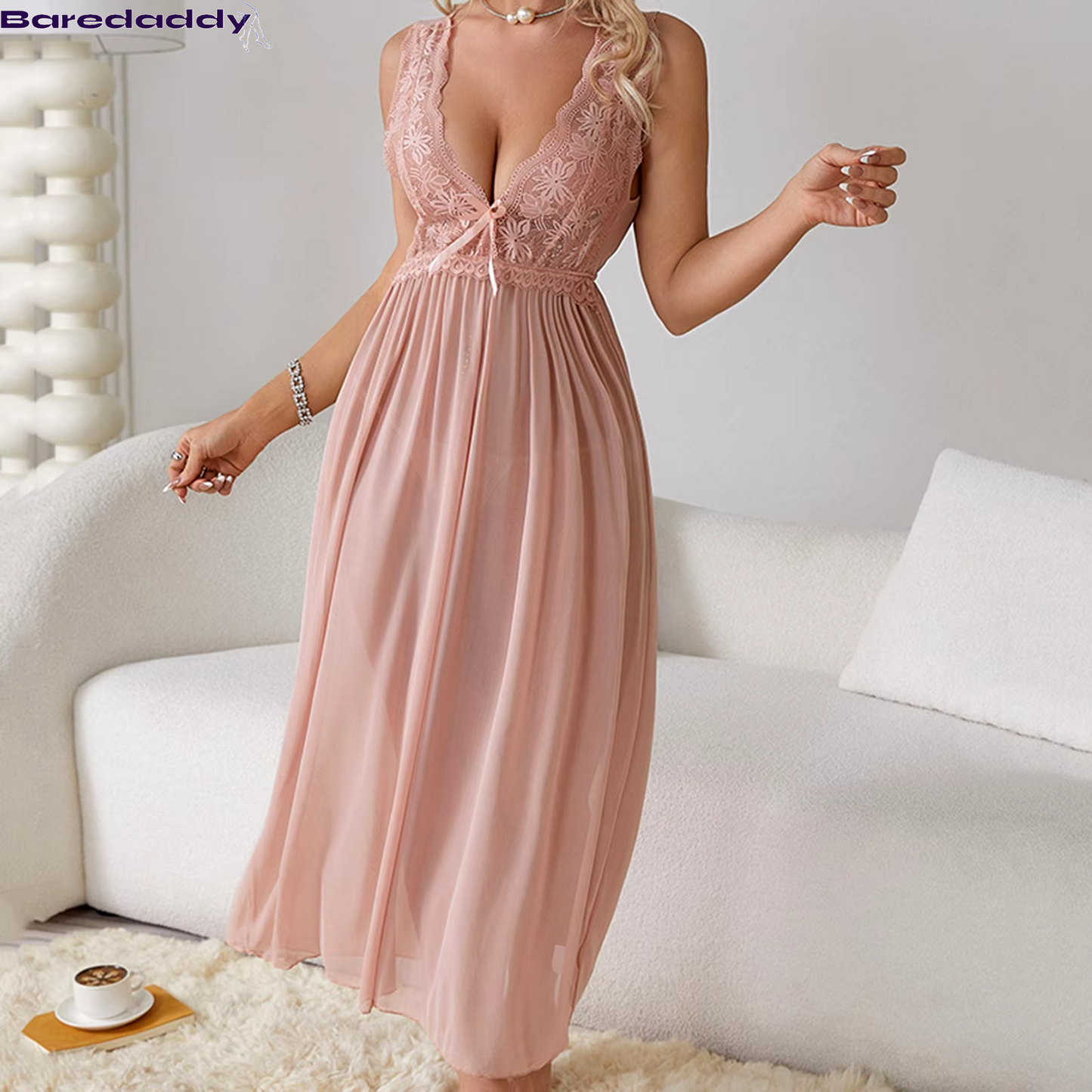 Baredaddy Chiffon Mesh Nightdress Lace Dress