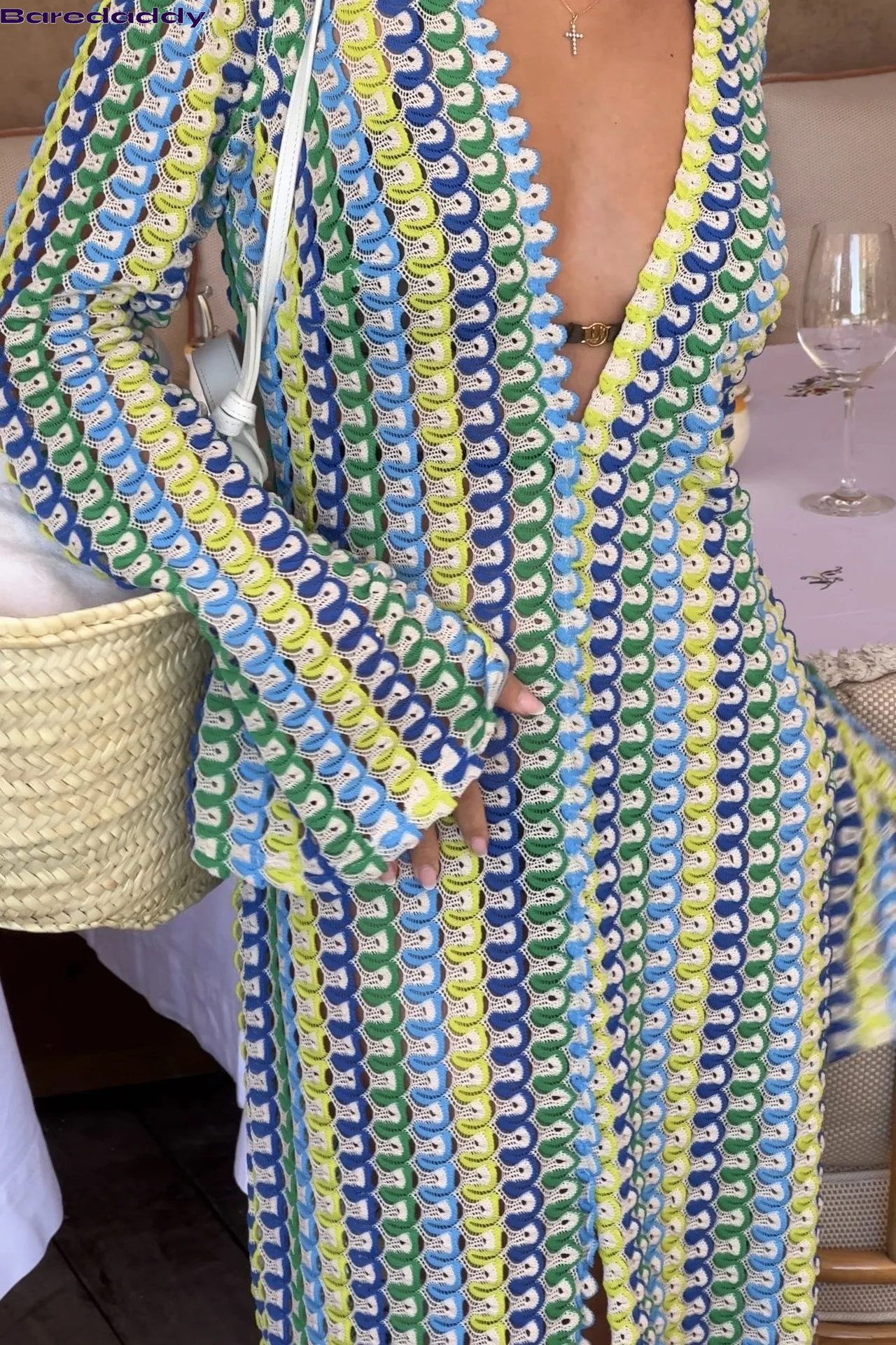 Crochet Colorful Stripe Maxi Dress Beach