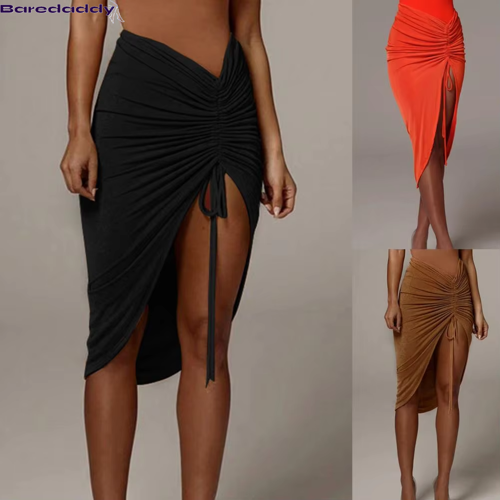 Draped Drawstring Sheath Skirts Beach Wear