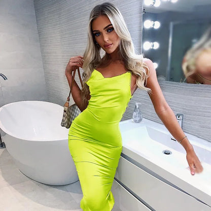 Neon Satin Lace up Women Bodycon