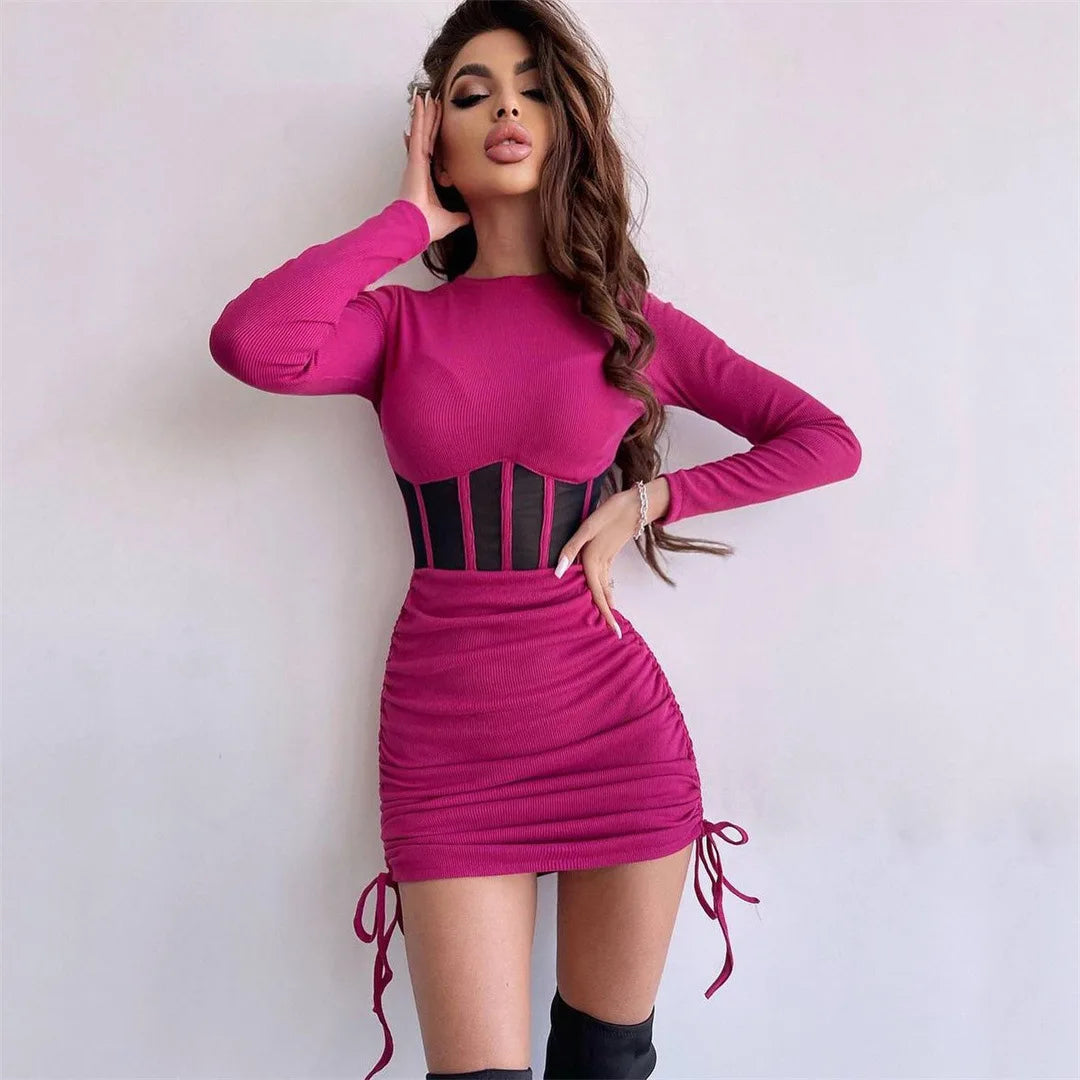 Shirring Mesh Hollow Out Bodycon