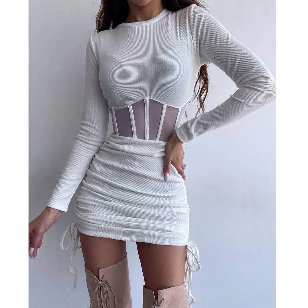 Shirring Mesh Hollow Out Bodycon