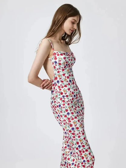 Long Floral summer Suspender Dress 