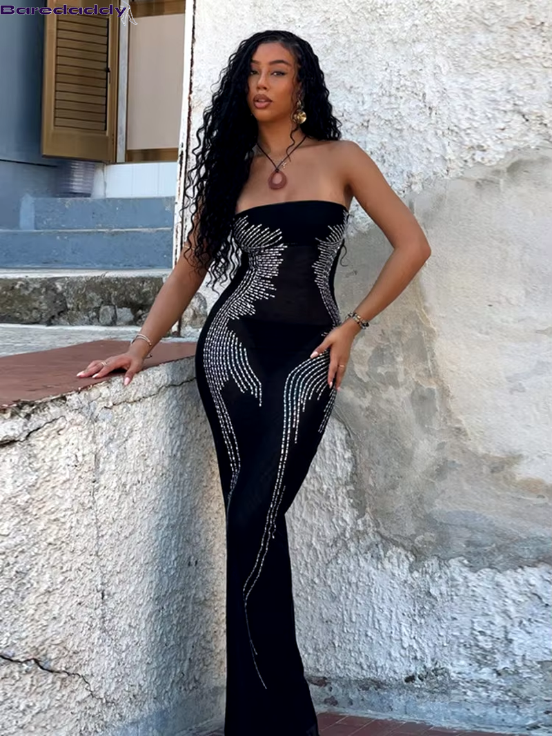 Sparkle Off-Shoulder Sexy Maxi Bodycon Dress